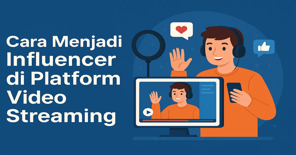 influencer muda sedang melakukan live streaming dengan headset, smartphone, dan ring light – cara menjadi influencer di platform video streaming